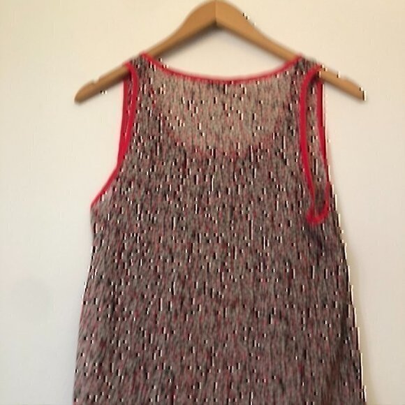 COLLECTIVE CONCEPTS Cream Beige Coral Black Polka Dot Striped Sheer Tank Medium - Picture 8 of 12